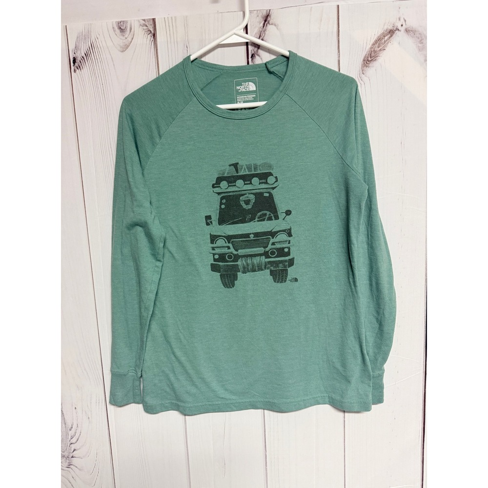 The North Face Womens Long Sleeve T Shirt Small Green Van Graphic Outdoor GUC